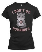 I Don’t Do Mornings Cute Lazy Cat Black Coffee Drinking Long Sleeve T-Shirt Women's Premium Slim Fit Tee black s
